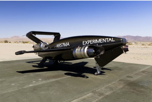 RAZOR P100 experimental jet-powered VTOL aircraft on a desert flight pad